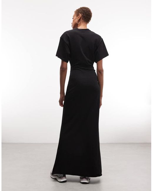 Weekday Black Cinched Waist Jersey Maxi Dress