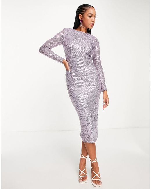 ASOS Embellished Sequin Pencil Midi Dress in Purple | Lyst Canada