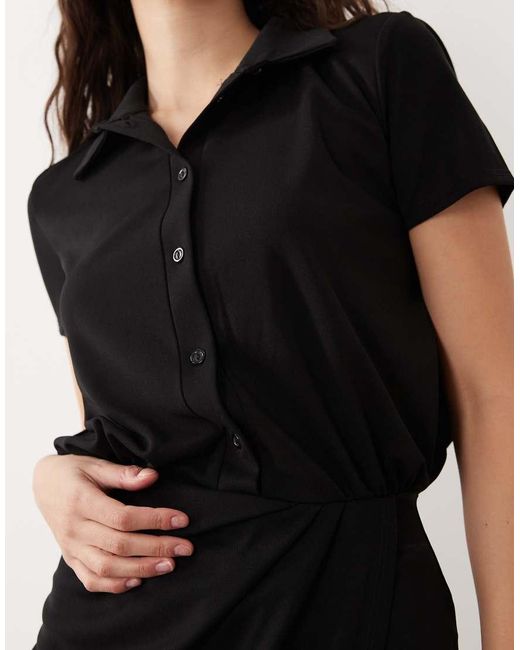 ASOS Black Short Sleeve Shirt Detail With Wrap Skirt Mini Dress
