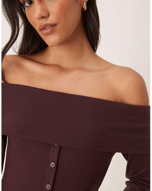 ASOS Brown Off The Shoulder Button Down Top