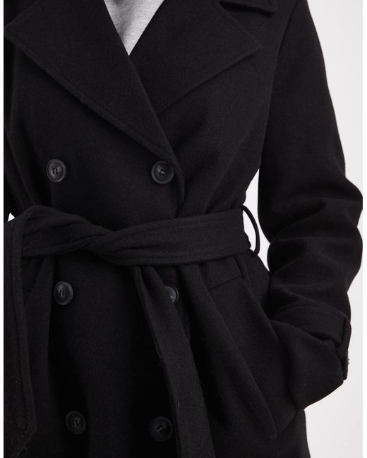 Vero Moda Black Double Breasted Belted Midi Coat