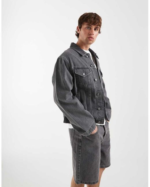 ASOS Gray Circular Design Collection Denim Trucker Jacket for men