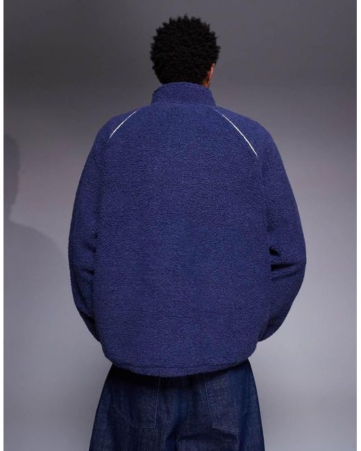 ASOS Blue Funnel Neck Borg Sweatshirt With Chest Print for men