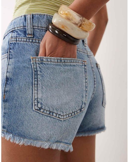 Mango Blue Teen 100% Cotton Frayed Hem Denim Micro Short