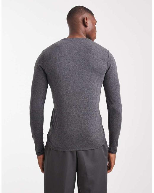 ASOS Gray Essentials Muscle Fit Long Sleeve T-shirt for men