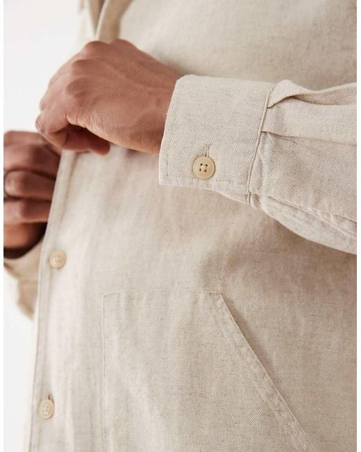 ASOS Natural Relaxed Linen Blend Shirt With Double Pockets for men