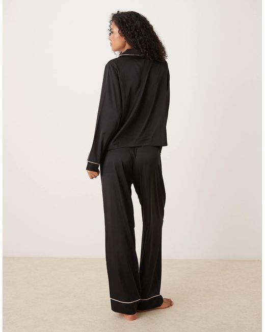 ASOS Black Satin Shirt & Trouser Pyjama Set