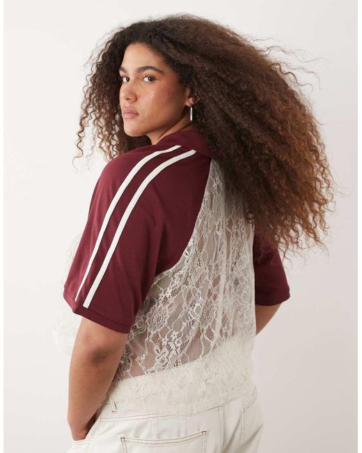 ASOS Brown Asos Design Curve Boxy Cropped Lace Football Shirt