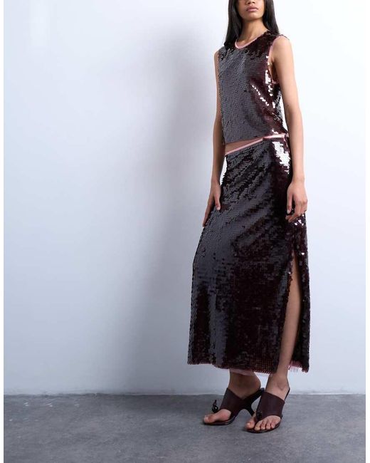 TOPSHOP White Co-Ord Contrast Sequin Midi Skirt