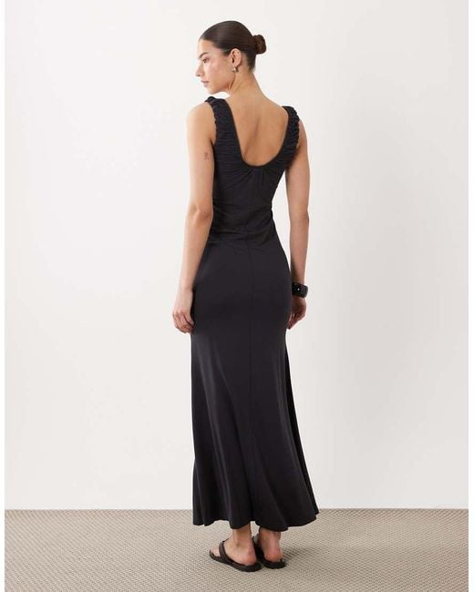 ASOS Black Ruched Scoop Neck Midi Dress