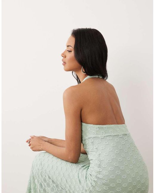 Bardot Green Mariko Exclusive Halter Neck Floral Mesh Midi Dress