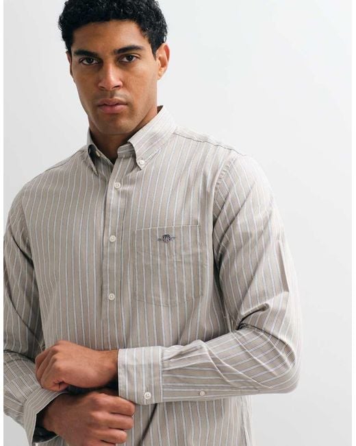 Gant Gray Regular Fit Striped Poplin Shirt for men