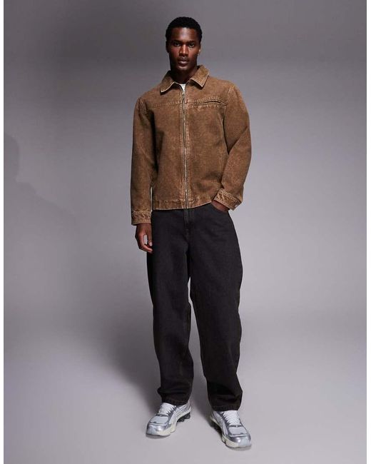 ASOS Brown Washed Harrington Jacket for men