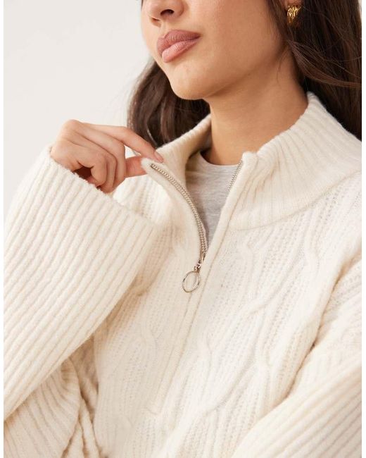 Vila Natural Cable Knit Zip Up Jumper