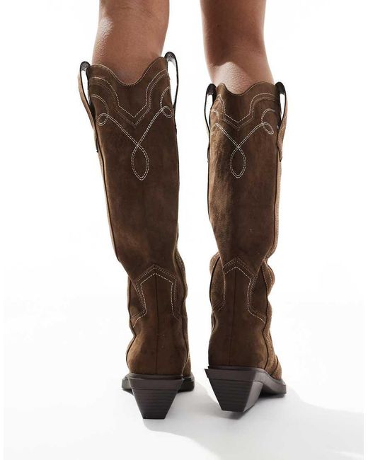 ASOS Brown Celeste Flat Western Knee Boots