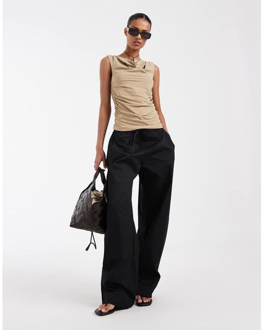 & Other Stories Brown Pure Cotton Sleeveless Drapey Top