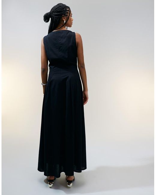 ASOS Black Slash Neck Button Down Waistcoat Maxi Dress