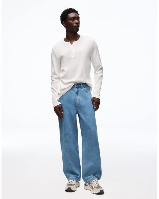 Bershka Blue Textured Jeans for men
