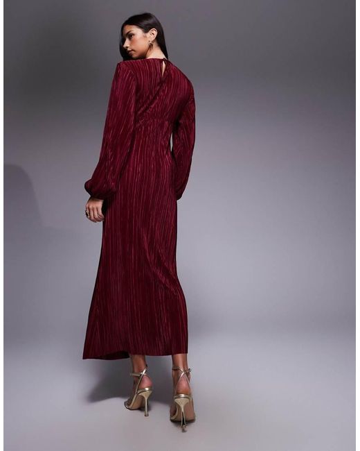 ASOS Purple Plisse Long Puff Sleeve Maxi Dress