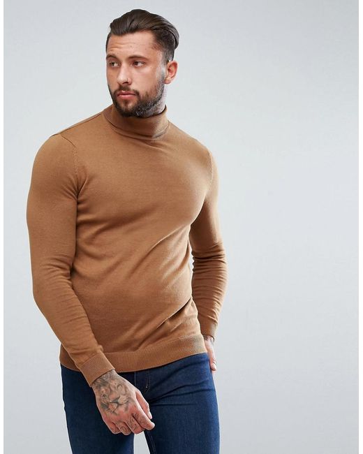 New Look Brown Turtleneck Sweater In Camel for men