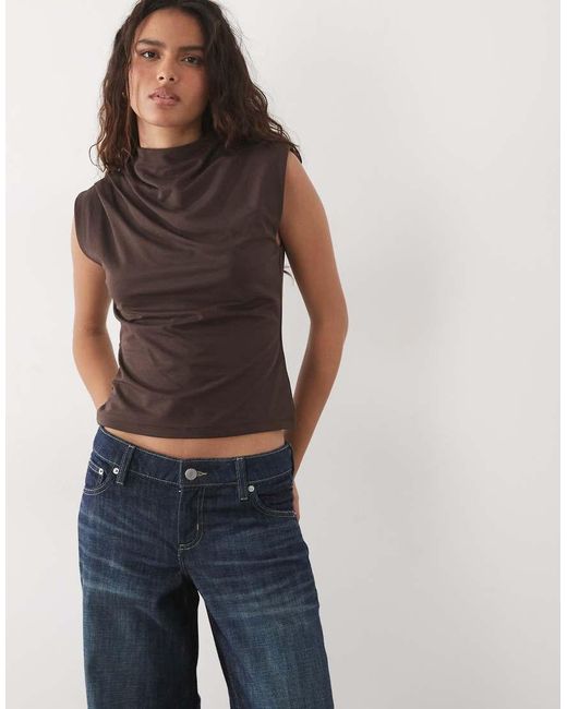 Abercrombie & Fitch Blue Sleeveless Top With Ruching Detail