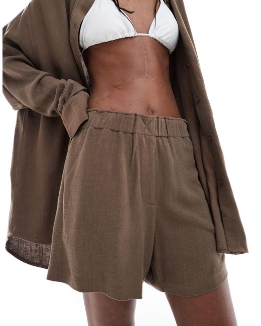 Weekday Brown Ava Co-ord Linen Mix Shorts