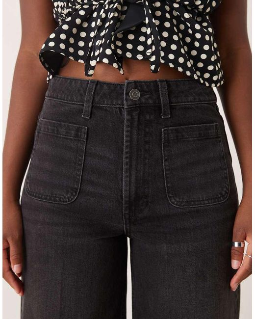 ASOS Black High Waist Wide Leg Jeans With Front Pockets