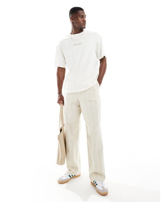 Camiseta gris claro extragrande con estampado en la espalda "great outdoors" Jack & Jones de hombre de color White