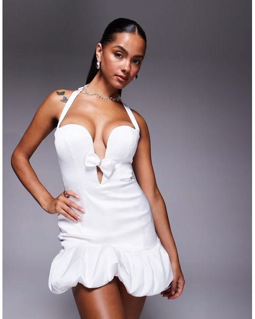 Oh Polly Gray Sweetheart Puff Hem Mini Dress
