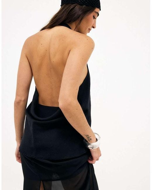 NA-KD Black Linen Lyocell Blend Halterneck Top