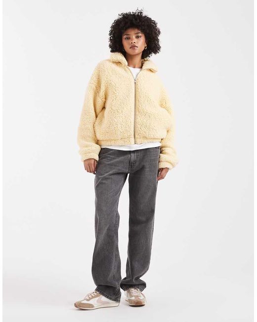 Miss Selfridge Natural Zip Through Borg Jacket