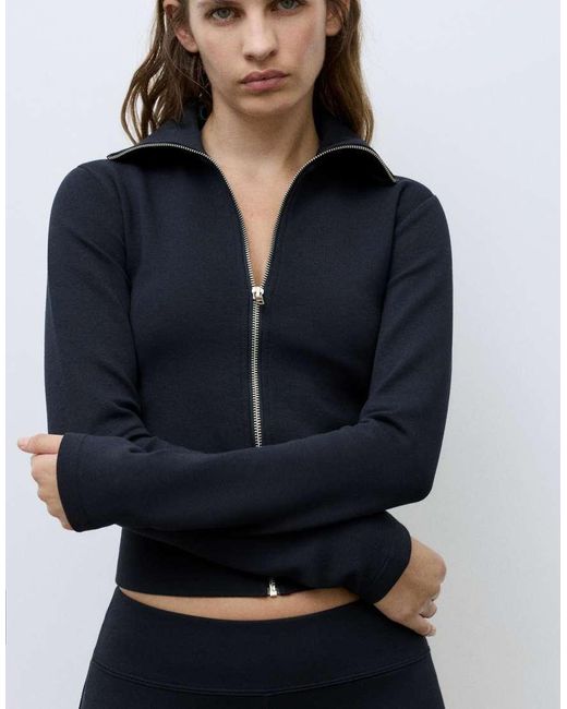 Pull&Bear Blue High Neck Interlock Jacket
