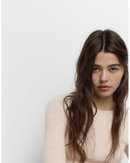 Pull&Bear Natural Soft Touch T-Shirt With Gathered Detail