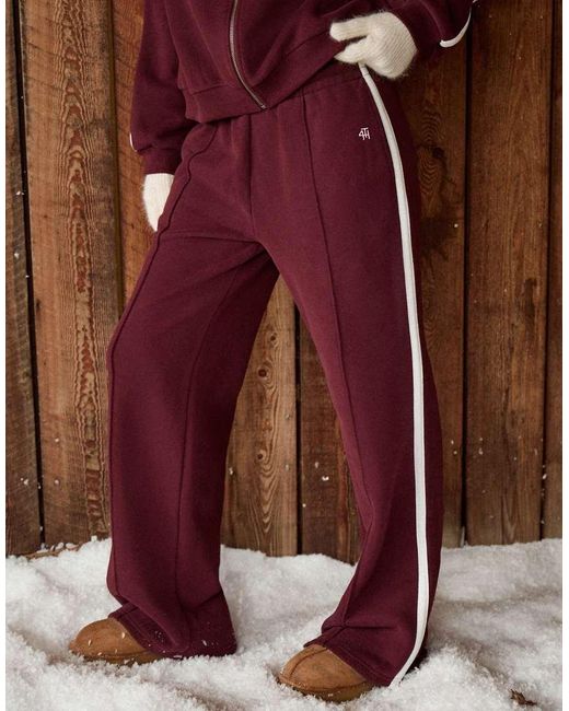 4th & Reckless Brown Cotton Rich Seam Front Side Stripe Wide Leg Track Pant Co-Ord