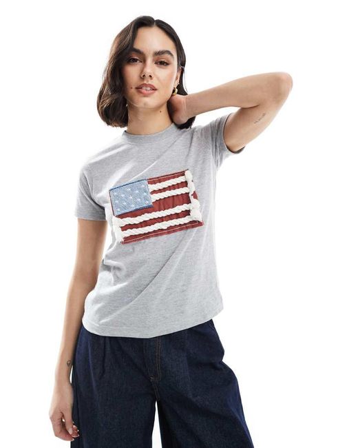 Daisy Street White Applique Flag T-Shirt