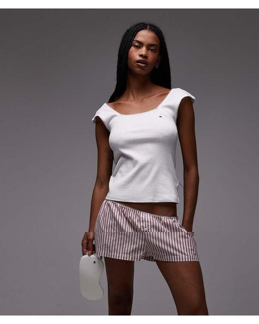 Tommy Hilfiger Gray Pointelle Pyjama Top And Shorts Gift Set With Eye Mask