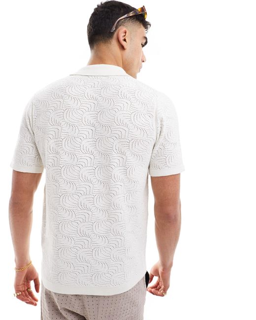 Only & Sons White Revere Collar Open Knit Shirt for men