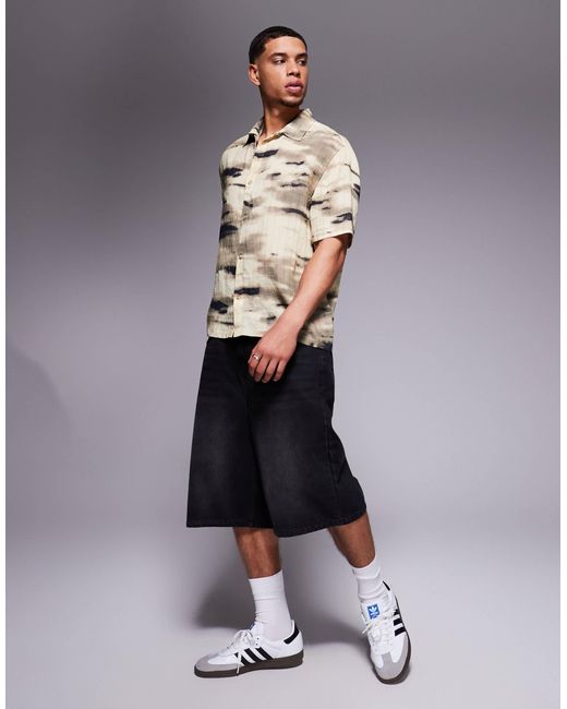 Bershka Gray Textured Printed Shirt for men