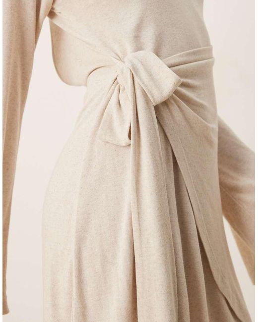 ASOS Natural Linen Look Long Sleeve Wrap Detail Mini Dress