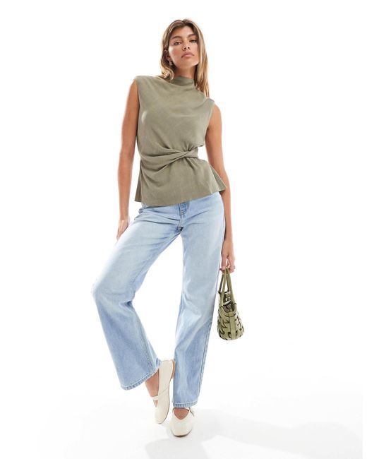 ASOS Green Cowl Neck Sleeveless Line-look Top With Twist Waist Detail