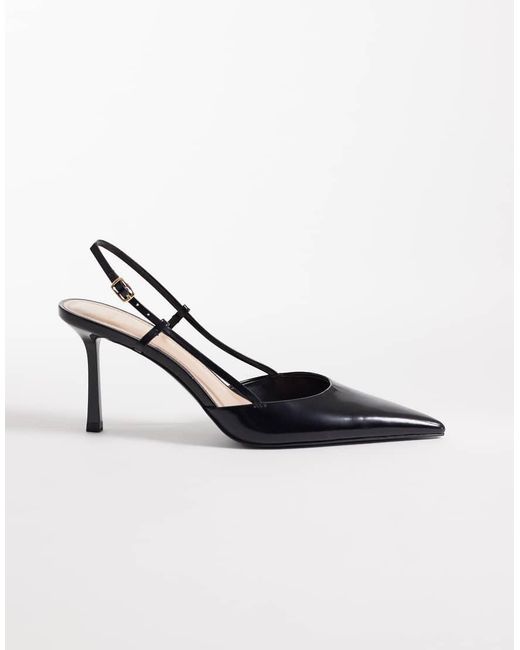 Mango White 100% Leather Strap Detail Sling Back Heels