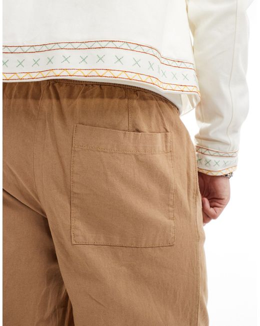 ASOS White Relaxed Pull On Linen Trouser for men