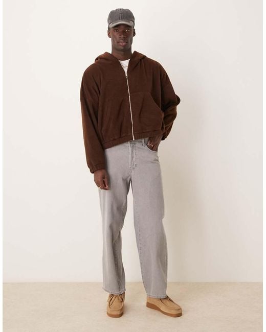 ASOS Brown Co-Ord Extreme Oversized Cropped Fleece Zip Through Hoodie for men