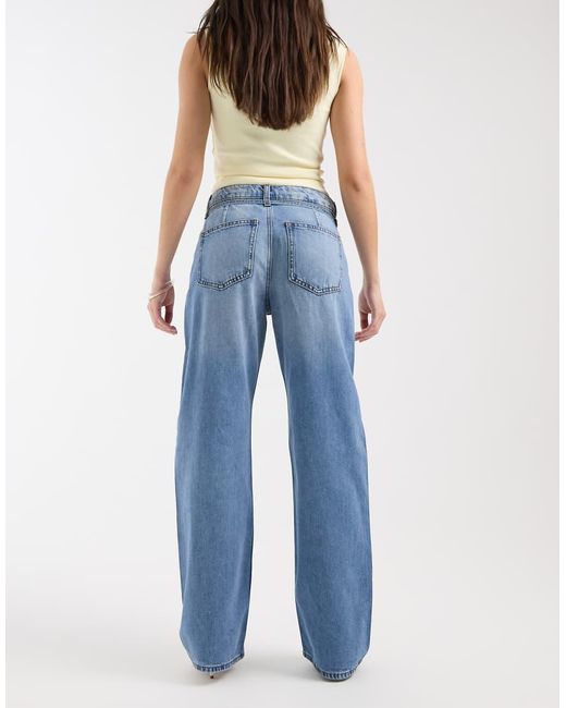 River Island Blue Tie Detail Waist Wide Leg Jeans