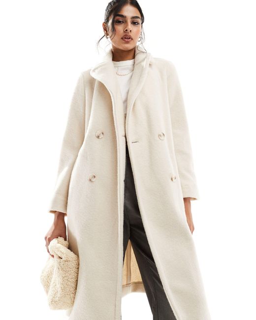 New Look Natural Double Breasted Textured Longline Coat