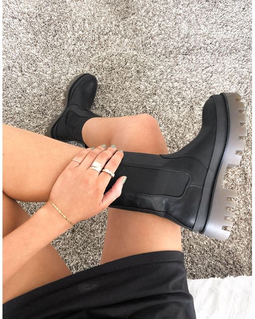 Bershka Pull On Chunky Sole Boot With Contrast Sole in Black | Lyst