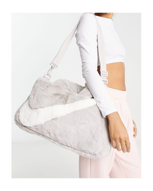 Nike Faux Fur Tote Bag in White | Lyst