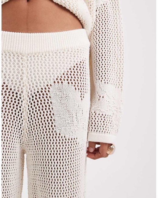 Pretty Lavish Natural Open Knit Oversize Floral Trouser Co-Ord