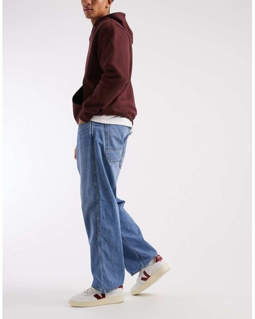 Jack & Jones Blue Alex baggy Jeans With Workwear Detail for men