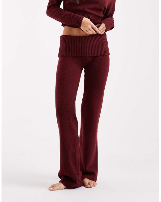 Cotton On Red Lounge Roll Waist Fluffy Trouser